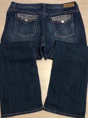 Seven 7 Jeans Mid Rise Rhinestones Embellished Blue Womens Plus Size 20